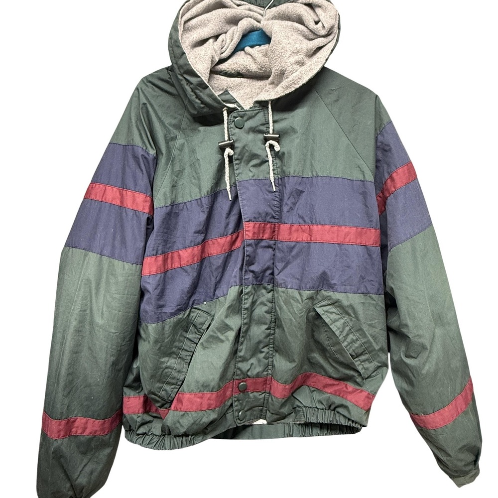 VINTAGE South Mountain Jacket Mens‎ Large Green Navy Hooded Fleece Lined 90s